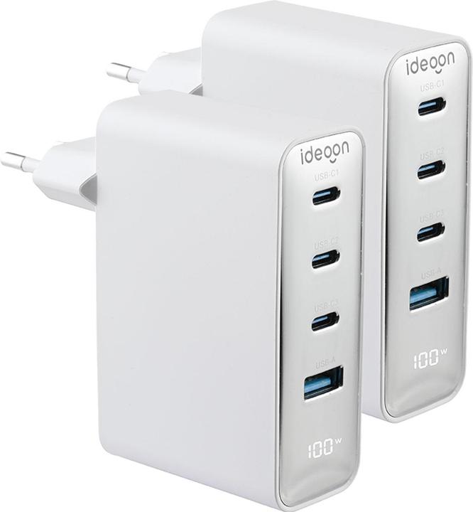 Image du produit Ideoon 2er-Set 100W GaN III USB-Ladegerät mit 4 Ports, 3x USB-C & 1x USB-A, Schnellladegerät mit LED-Displa (100 W, 4 ports)
