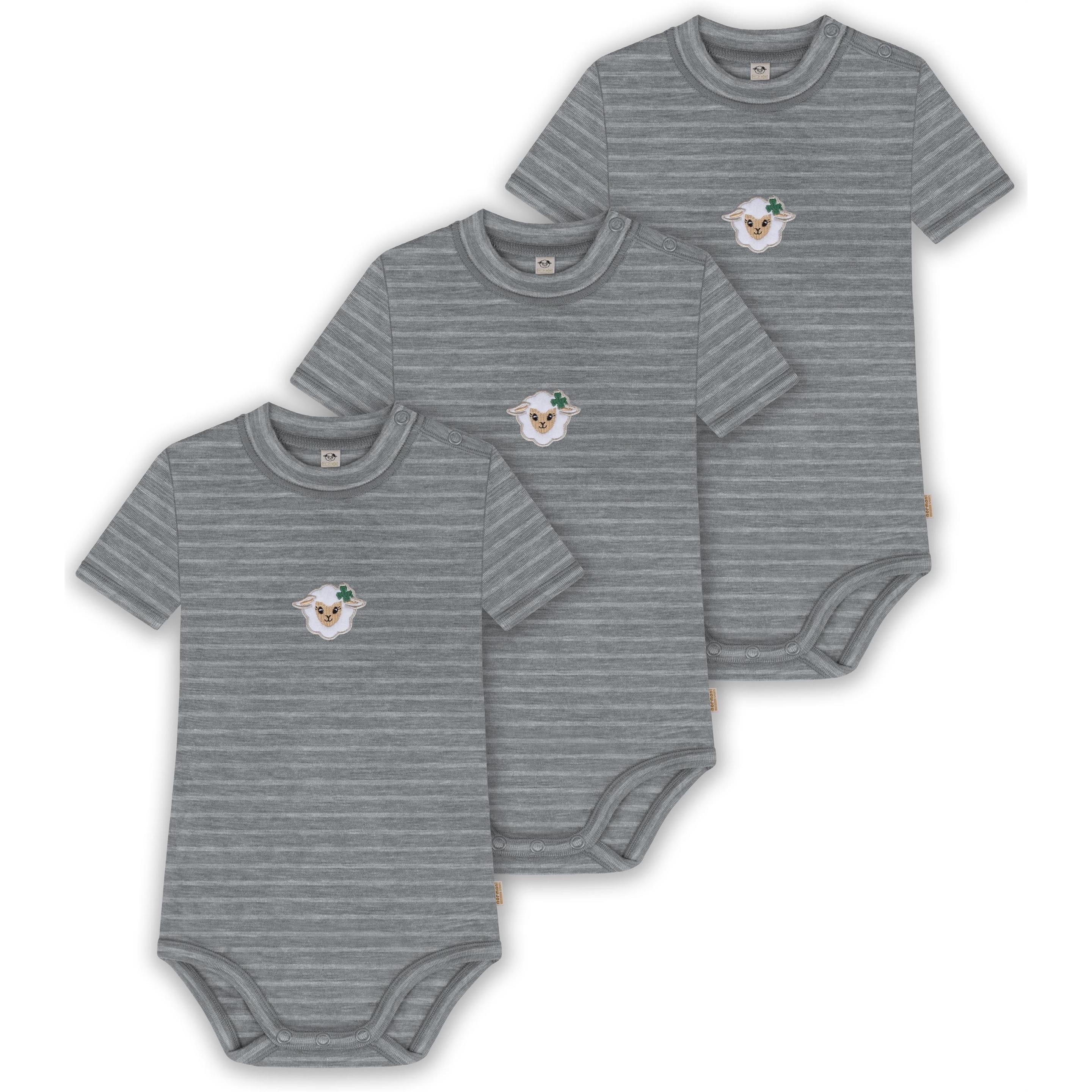 Normani, Body, 3er Set Baby Merino Kurzarmbody „Tihoi" - 9315, Grau, (68)