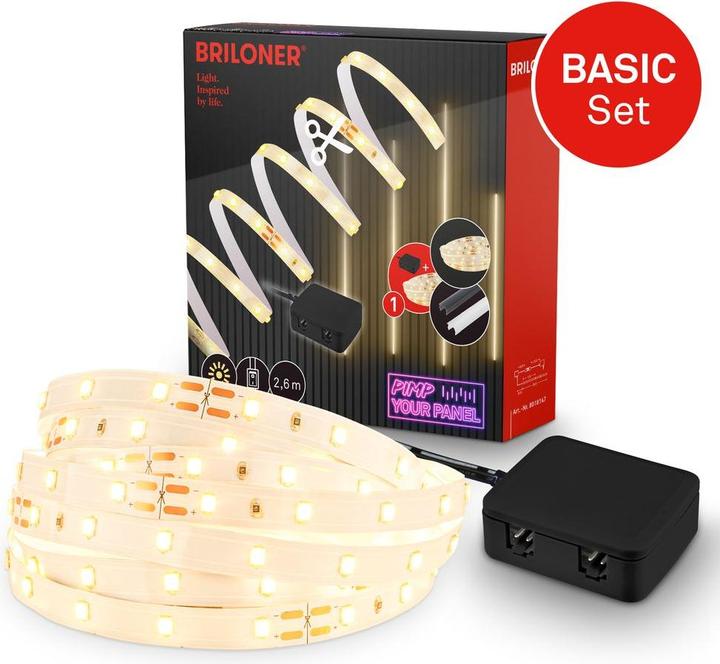 Briloner Starter Set On/Off LED stripe 2.6m, 147xLED, 3000K (Warm white, 14 cm, Indoor)