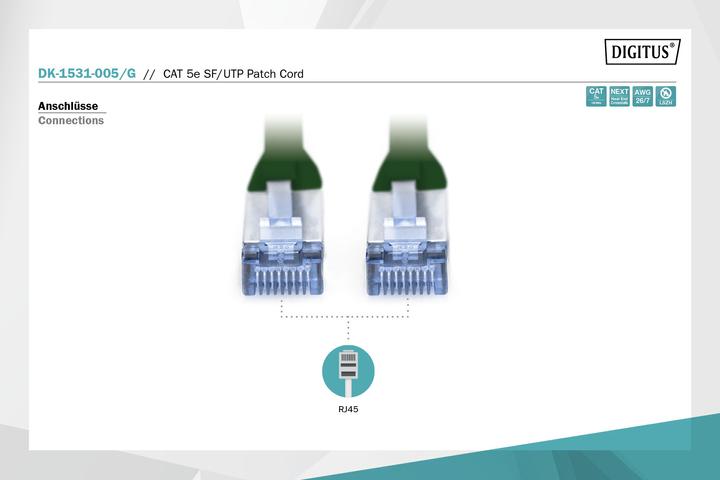 Immagine prodotto Digitus Cavo patch CAT 5e SF-UTP Cu PVC AWG 26/7 Lunghezza 0,5 m Colore Verde (FTP, CAT5e, 0.50 m)