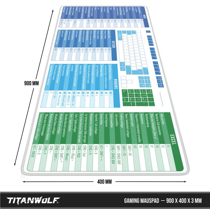 Immagine prodotto Titanwolf Mauspad XXL Speed Mousepad 900 x 400 x 3 mm, Gamingauflage, Geschwindigkeit & Präzision, MS Keyboard (XXL)