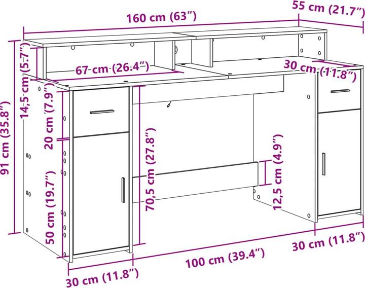 Image du produit vidaXL Schreibtisch (55 x 200 x 91 cm)