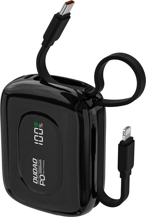 Actual product image Dudao K32 Powerbank 22,5 W 10000 mAh mit integriertem USB-C/ Lightning Kabel - Schwarz (10000 mAh, 22.50 W, 38.50 Wh)