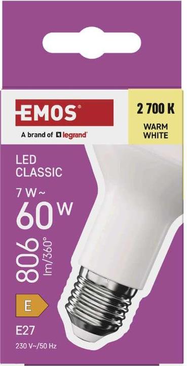 Image du produit Emos Lampe LED Classic R63 / E27 / 7 W (60 W) / 806 lm / Blanc chaud (E27, 806 lm, 1x)