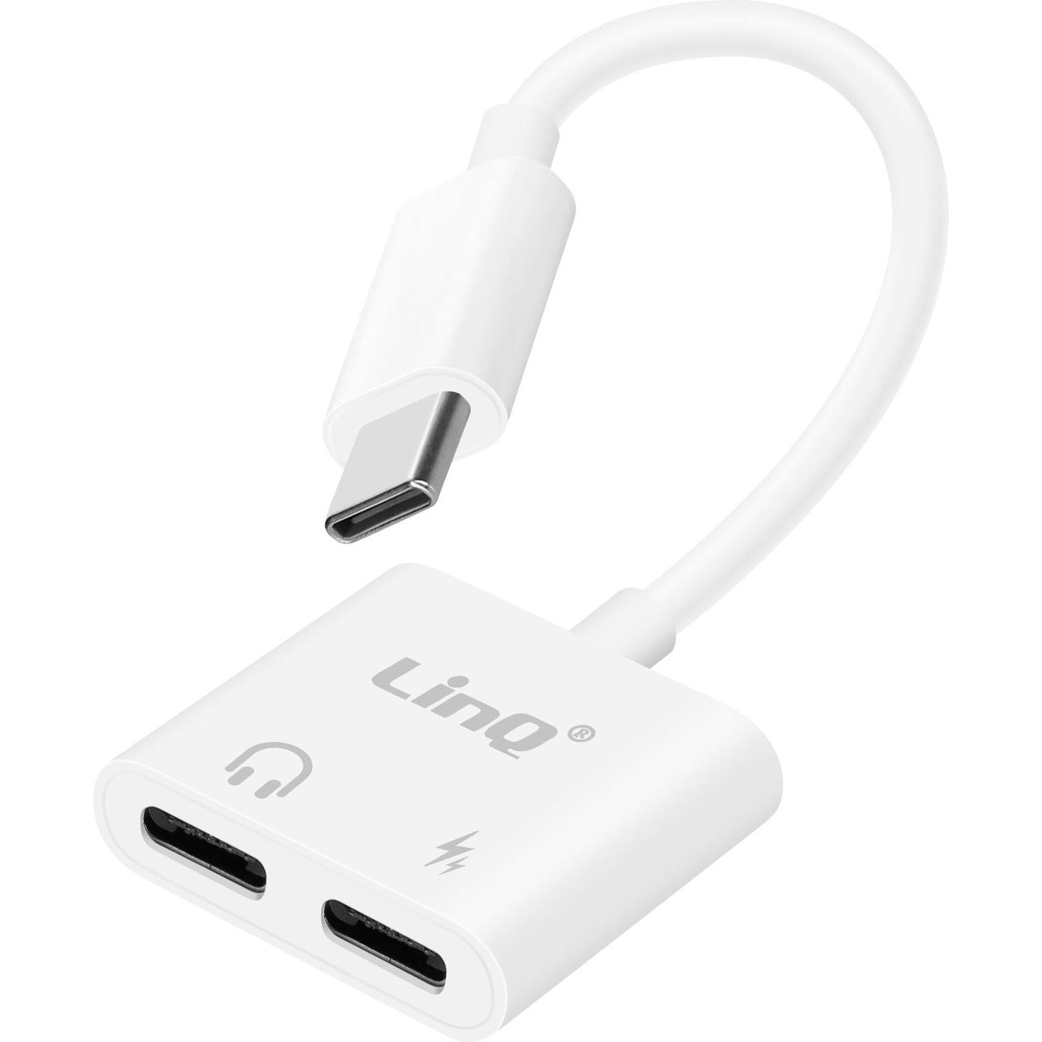 LinQ MW7369 USB-C Lade- und Audioadapter (USB Typ C, USB Typ C), Mobilgerät Adapter, Weiss
