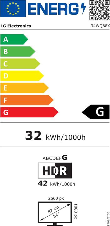 Energy Label LG UltraWide 34WQ68X-W (2560 x 1080 pixels, 34")