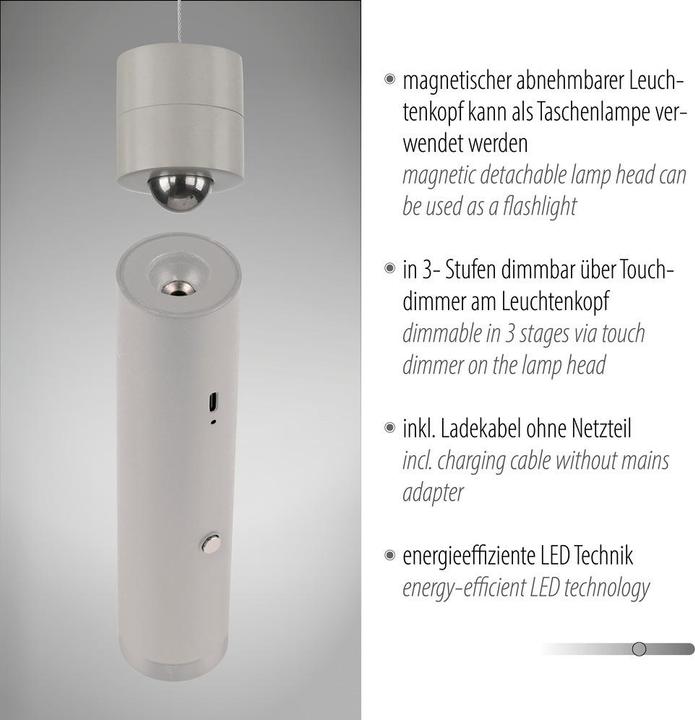 Produktbild Just Light LED Akku-Pendelleuchte USB (300 lm)
