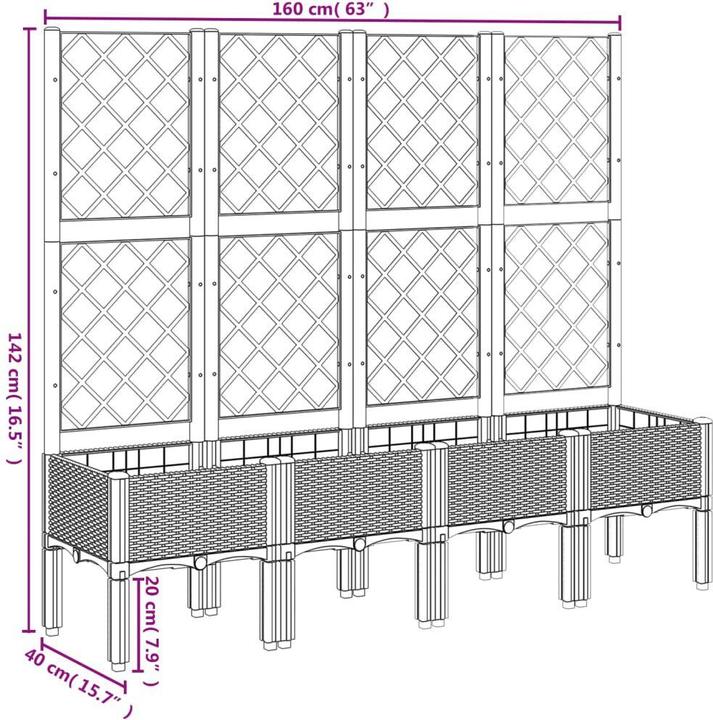 Image du produit vidaXL Bac à plantes avec treillis PP