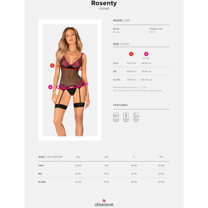 Produktbild Obsessive Rosenty Strumpfhalter Korsett Schwarz/Lila (M, L)