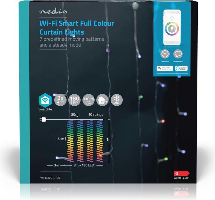 Image du produit Nedis LED décoratives SmartLife | Wi-Fi | RGB | 180 LED | 3 m | Android™ / IOS (0.20 m)