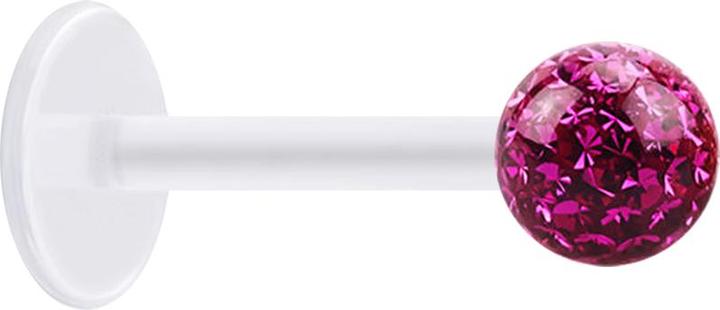 Image du produit Star Piercing Micro Labret transparent avec boule de cristal fuchsia et couche de protection en époxy (Matières plastiques, Acier chirurgical 316L, sans laiton)