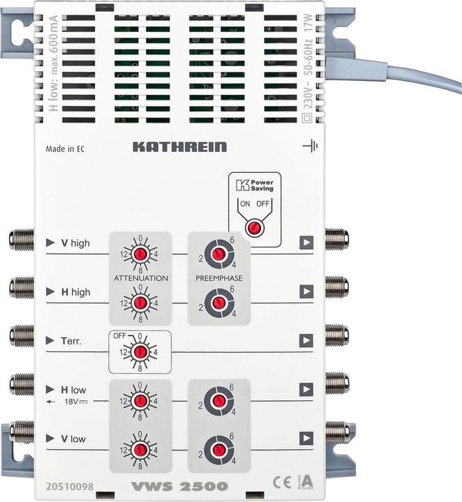 Kathrein SAT Multiswitch VWS 2500 Inputs (multiswitch): 5 (4 SAT/1 terrestrial) (Multi switch)