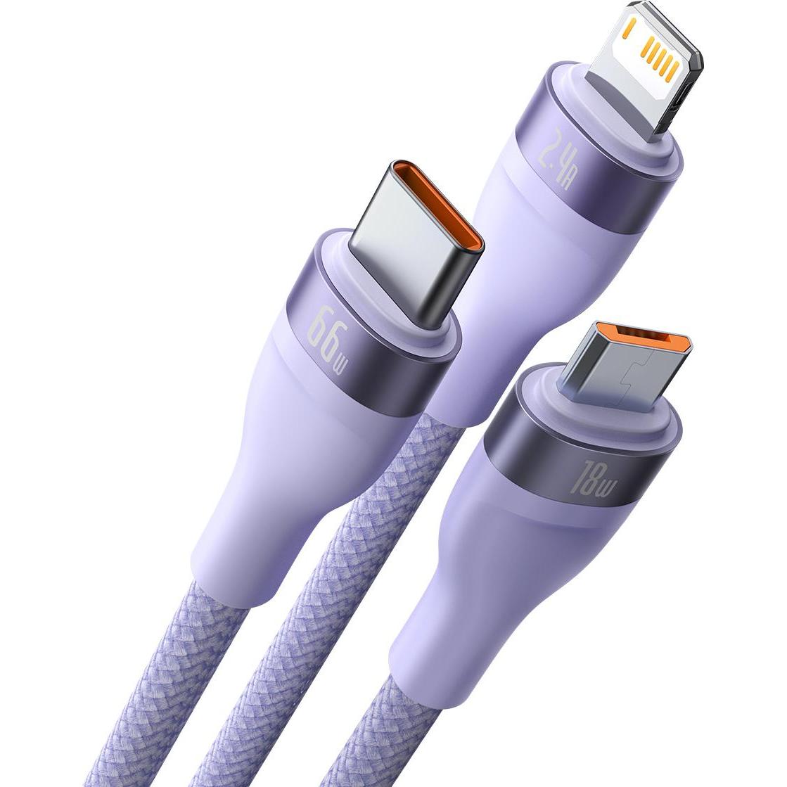 Thumbnail - Baseus Flash Series Ⅱ One-for-three Fast Charging Data Cable USB to M+L+C 66W 1.2m Purple (1.20 m, USB 2.0), USB Kabel