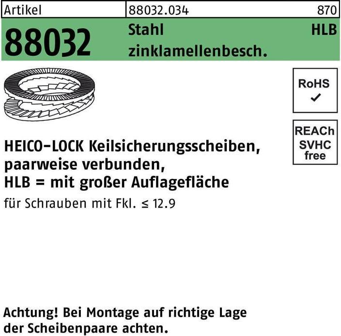 Image du produit Heico Rondelle de sécurité R 88032 HLB- 8 Acier revêtu de zinc lamellaire large
