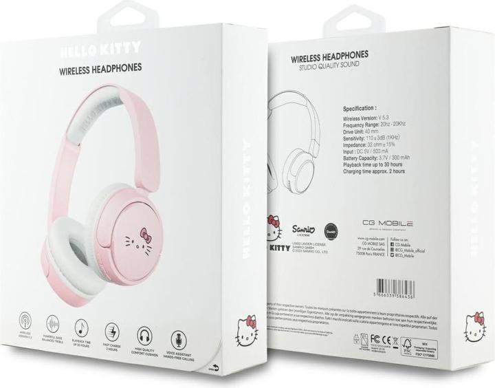 Actual product image Hello Kitty Face Logo Bluetooth On-Ear Headphones - Pink