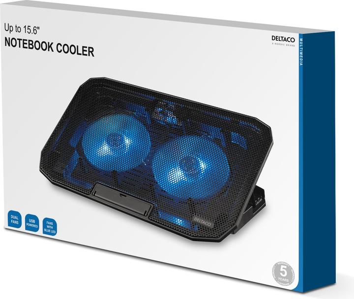Immagine prodotto Deltaco Raffreddatore per laptop 15,6", 2x120 mm, luce LED, nero
