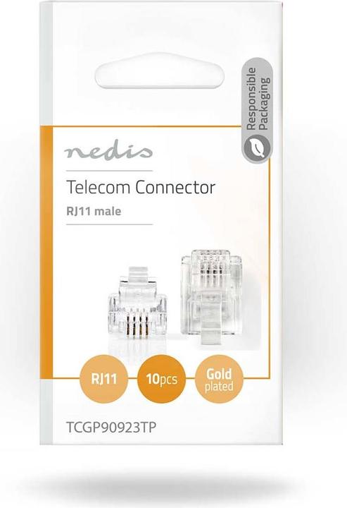 Produktbild Nedis Telefon Verbinder | Verbindungstyp: RJ11 | gerade | Beschichtung: Vergoldet | PVC | Transparen