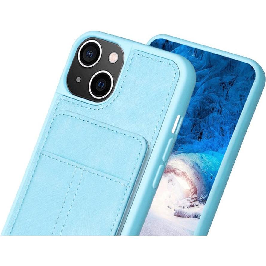 Thumbnail - Cover-Discount iPhone 15 Plus - Kickstand Case mit Kartenfächer blau (Apple iPhone 15 Plus), Smartphone Hülle, Blau