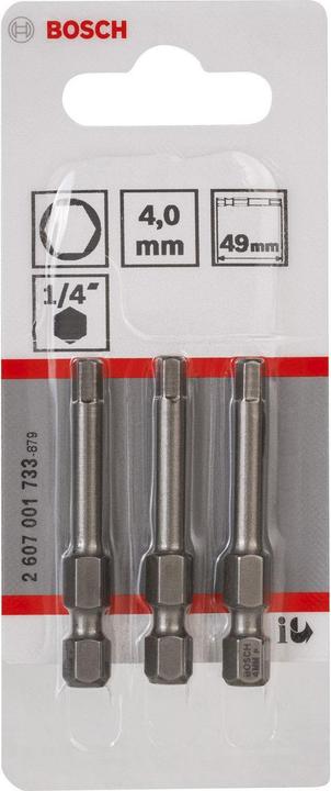 Immagine prodotto Bosch Professional Zubehör Punta per cacciavite extra-duro HEX 4, 49 mm, confezione da 3 (Chiave a brugola)