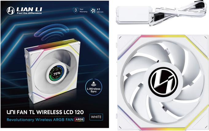 Actual product image Lian-Li UNI FAN TL Wireless LCD Lüfter, ARGB, PWM - 120 mm, weiss (120 mm, 1 x)
