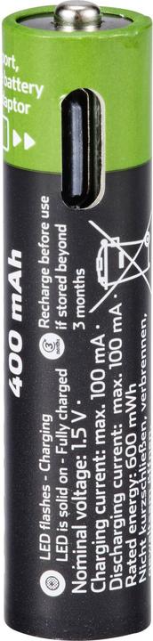Produktbild Voltcraft VC-AAA400USB USB-C® Akku Micro (AAA) aufladbar über USB-C® Li-Ion 1.5 (4 Stk., AAA, 400 mAh)