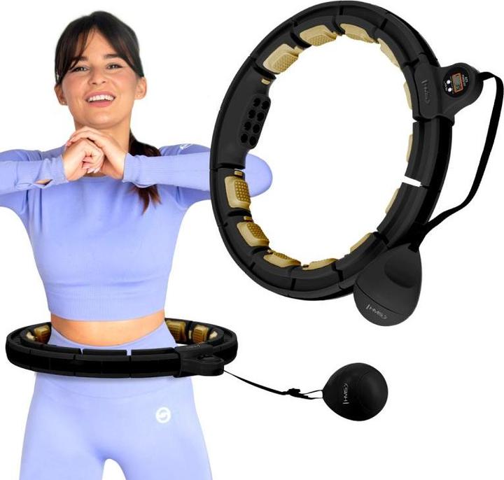Actual product image HMS Magnetic Hula Hoop Set Black/Gold Hhm13 With Counter + Slimming Belt Br163 Black