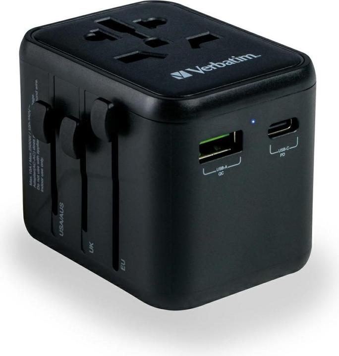Produktbild Verbatim Universal Travel Adapter with 1 x USB-C PD 20W / 1 x USB-A QC 3.0