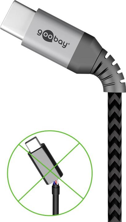 Productafbeelding Goobay USB-C™ naar USB-C™ textiel kabel met metalen stekkers (space grijs/zilver) 1 m, zwart-grijs (1 m, USB 2.0)
