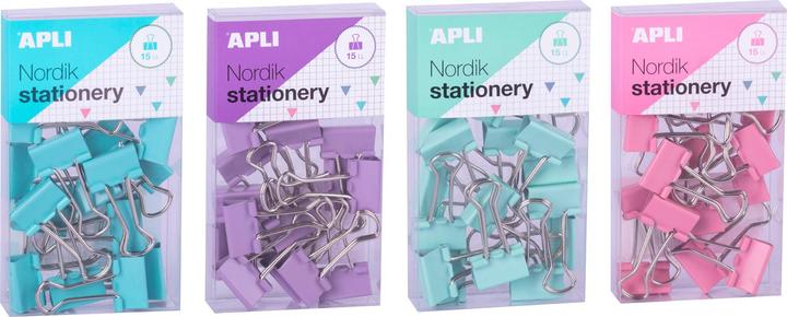 Produktbild Apli Nordik dokumentenklammern, 19 mm, 15 stk., box mit aufhänger, mischung aus pastellfarben (15x)