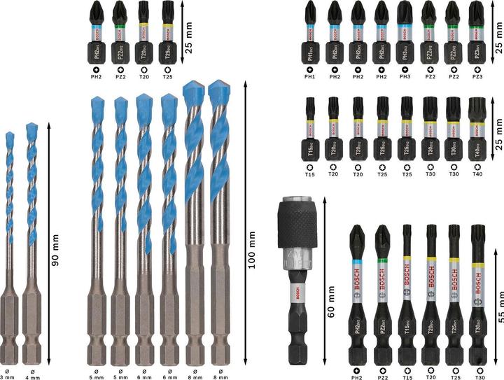 Image du produit Bosch Professional Zubehör Embouts de vissage PRO Impact et forets Multi Construction Mixed Set (Croix Phillips PH)