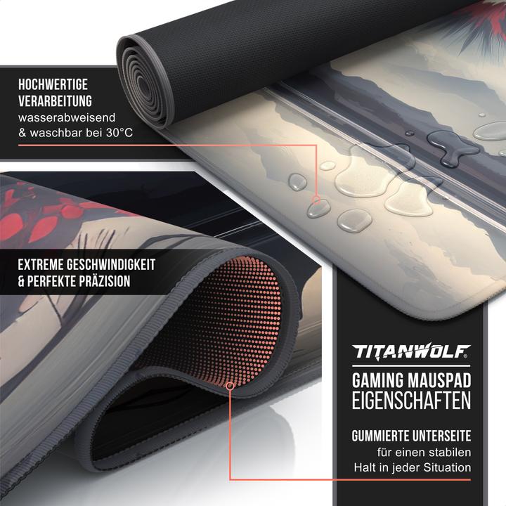 Produktbild Titanwolf Gaming Mauspad, 900 x 400mm XXL Speed Gaming Mausmatte, Mousepad Extragrosse Fläche, Japan Sunset 2 (XXL)