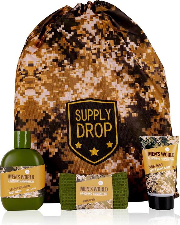 Actual product image Accentra MEN'S WORLD bath set in gym bag with camouflage print, incl. 200ml Body Wash, 75ml After Shave Balm (Shaving set)