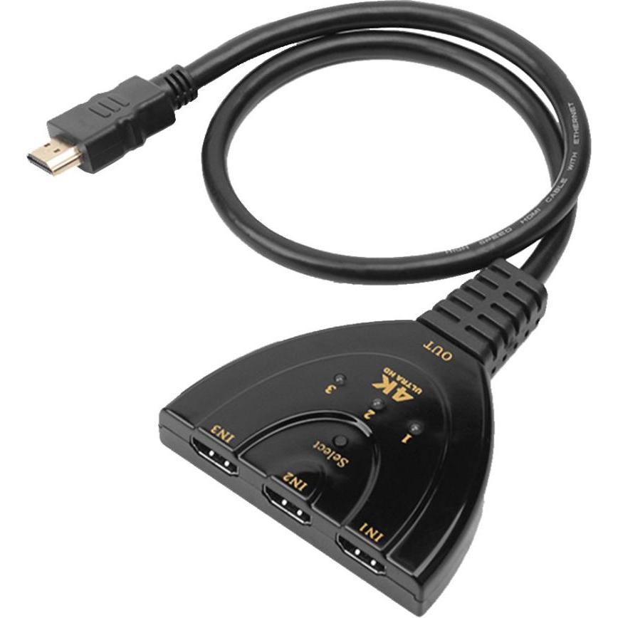 Techly Switch HDMI 3x1 Pigtail 4K, Switch Box