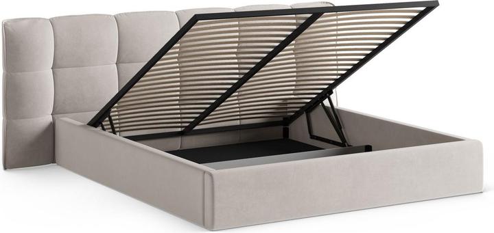Actual product image Micadoni Velvet Storage Bed With Headboard, "Eric", Light Beige, 225x250x104 Made in Europe (160 x 200 cm)