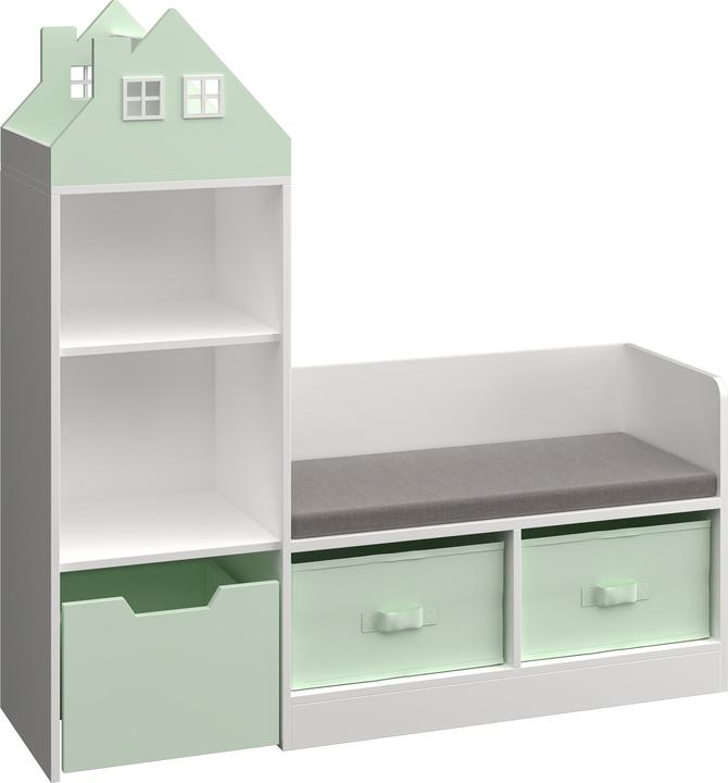 En.Casa Kindersitzbank mit Regal Vipsali 100x99x30 cm Mintgrün/Weiss