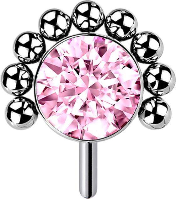 Produktbild Star Piercing Threadless silber front Kugelhalbblume Kristall pink (ohne Messing, Titan)