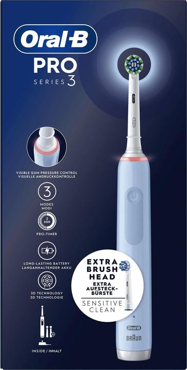 Produktbild Oral-B PRO Wiederaufladbare elektrische Zahnbürste 3 3700 Blau, 3 Bürstenköpfe, 1 Zahnbürste