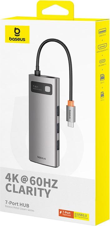 Actual product image Baseus Metal Gleam 7in1 HDMI 4K 60Hz USB-C Hub / 3x USB 3.0 / USB-C PD / SD / microSD - Grau (USB-C, 7 ports)