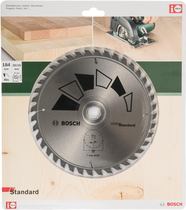 Productafbeelding Bosch Zubehör Cirkelzaagblad STANDAARD D= 184 mm Boring= 20 mm Z= 40