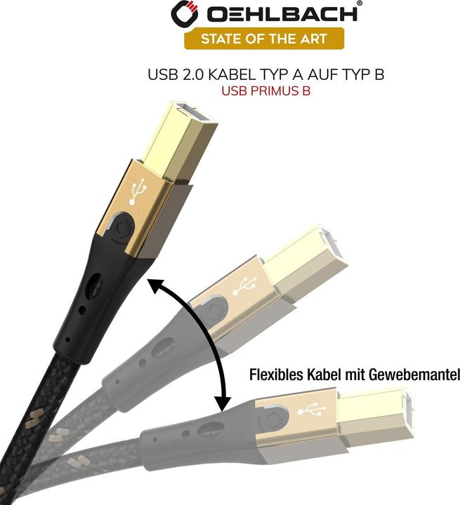 Actual product image Oehlbach USB cable USB 2.0 USB-A male, USB-B male 7.50 m Black/Gold D1C (7.50 m, USB 2.0)