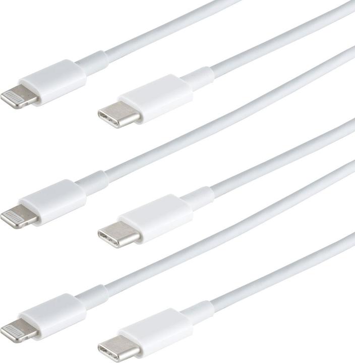Immagine prodotto S-Impuls Set di 3 cavi di ricarica rapida da USB-C a Lightning, PD, bianco, 1 m (1 m, USB 3.0)