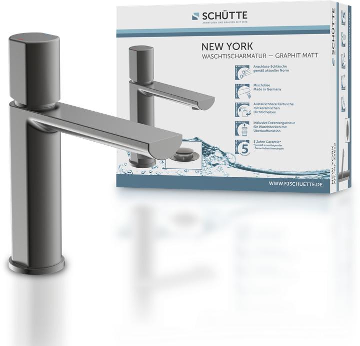Produktbild Schütte Wasserhahn Bad NEW YORK Waschtischarmatur Graphit matt Einhebelmischer Mischbatterie 33612