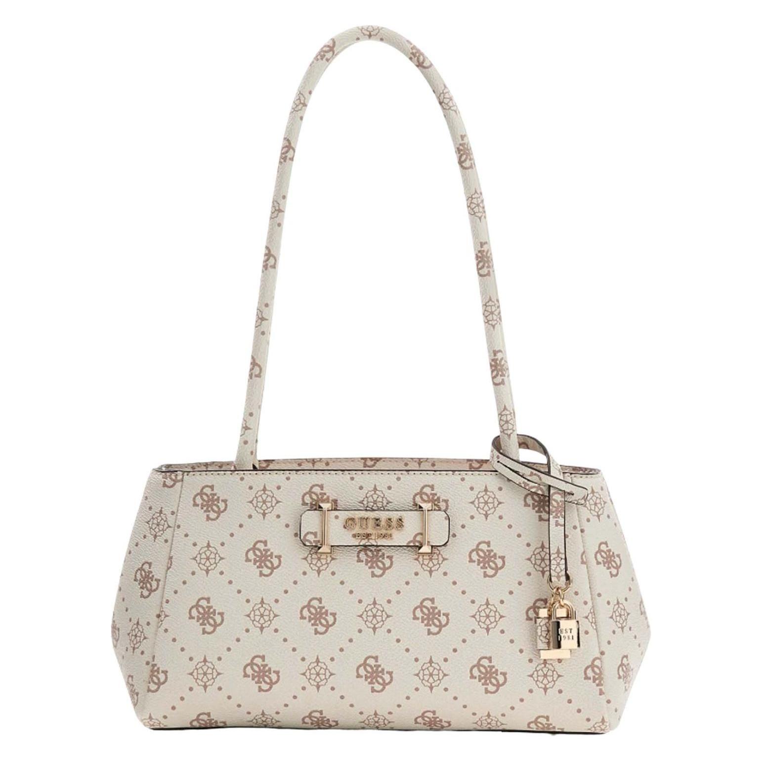 Guess, Damen, Handtasche, Carrie Logo Girlfriend Shoulder Satchel Bag, Beige