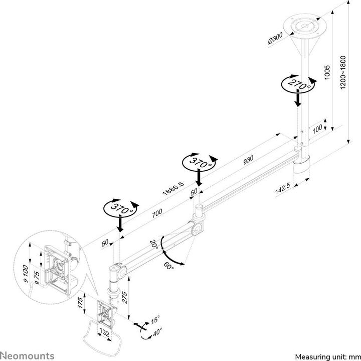 Actual product image Neomounts Ceiling bracket for medical work area (Ceiling, 24", 6 kg)