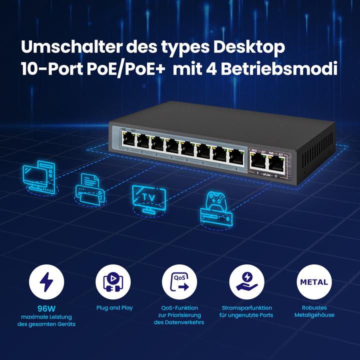 Productafbeelding Extralink EX.3906 netwerkswitch Unmanaged L2 Fast Ethernet (10/100) Power over Ethernet (PoE) 1U (10 ports)