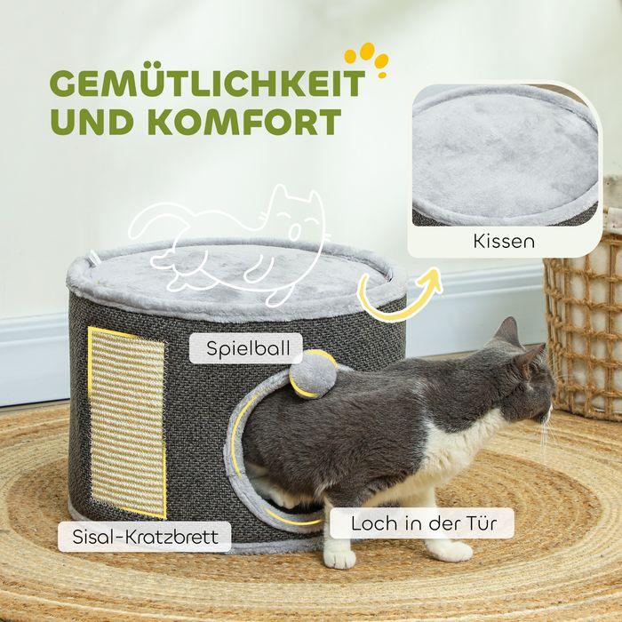 Produktbild Swisshandel24 Kratztonne 30 cm Hoch Katzentonne mit Höhle, aus Sisal, für Katze bis 5 kg (30 cm, Cremeweiss, Dunkelgrau, Hellgrau)