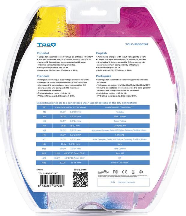 Actual product image Tooq Technology TooQ TQLC-90BS02AT, Notebook, Indoor, 100 - 240 V, 90 W, 12 - 20 V, AC-to-DC (90 W)