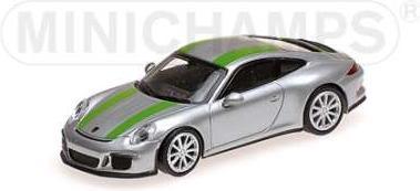 Minichamps PORSCHE 911 R 2016 argent 1:87 w/Green Stripes