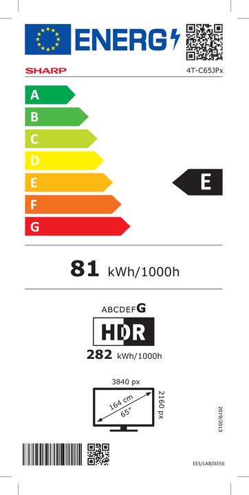 Energy Label Sharp 65 JP7465E QLED Mini LED TV (65", Mini-LED, QLED, 4K, 2025)