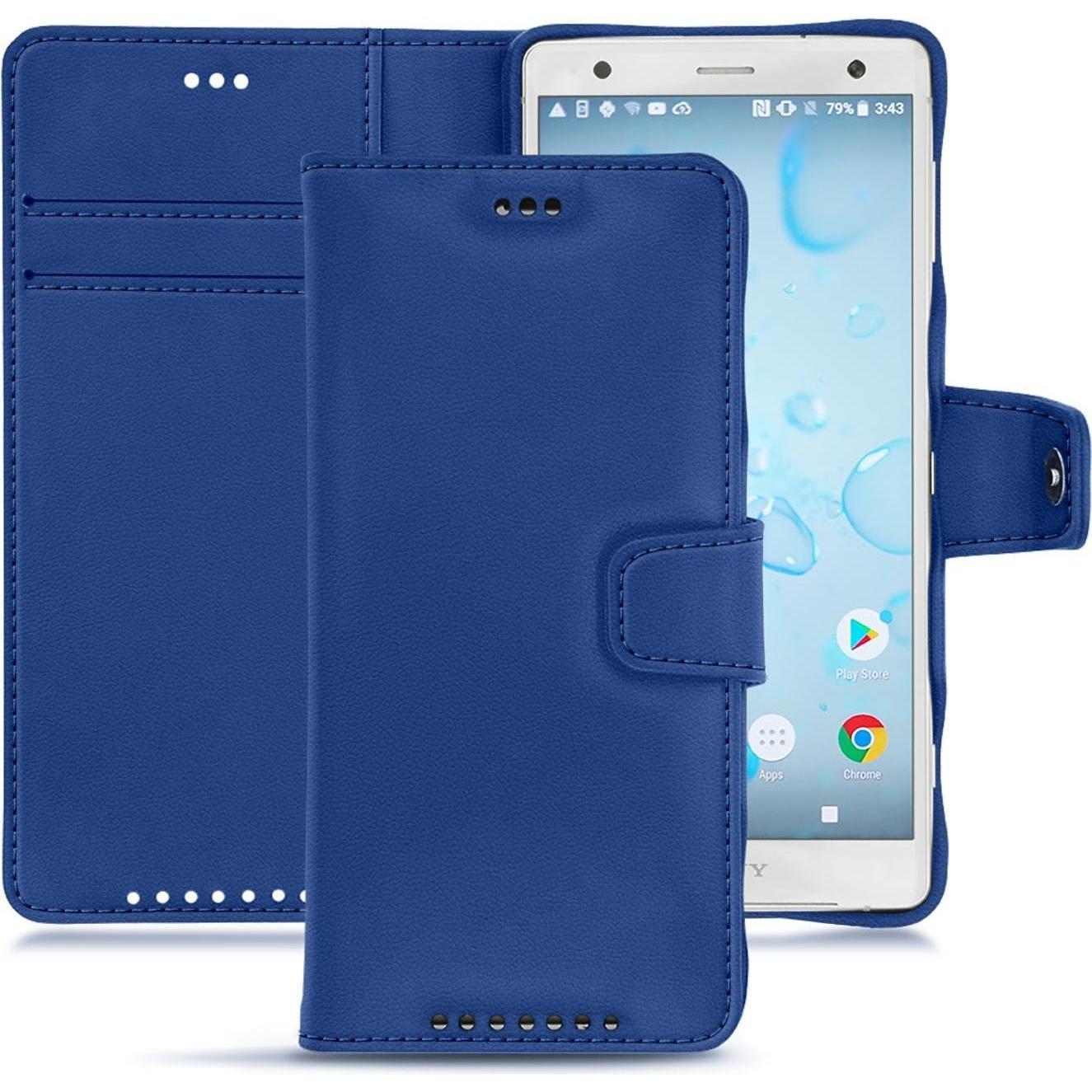 Noreve Lederschutzhülle Wallet (Sony Xperia XZ2), Smartphone Hülle, Blau